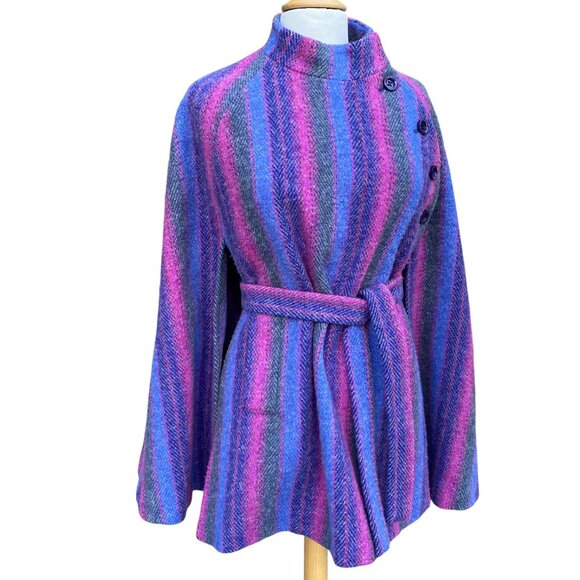 Vintage Hourihan of Dublin Wool Striped Cape Poncho Boho Chic 60s 70s Tweed-OS
